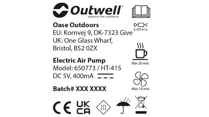 Επαναφορτιζόμενη Ηλεκτρική Τρόμπα Outwell Wind 1000mAh | www.lightgear.gr