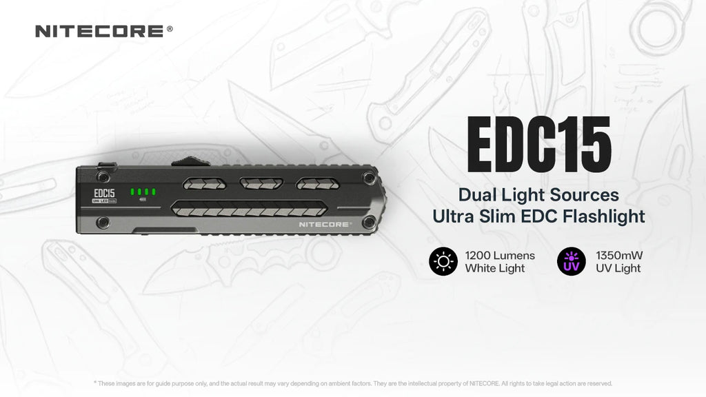 Φακός Nitecore EDC15 1200lm Λευκό + UV 365nm USB-C