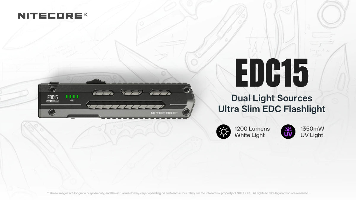 Φακός Nitecore EDC15 1200lm Λευκό + UV 365nm USB-C