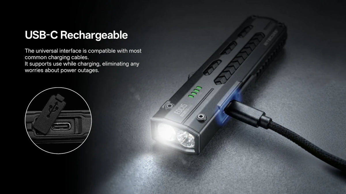 Φακός Nitecore EDC15 1200lm Λευκό + UV 365nm USB-C