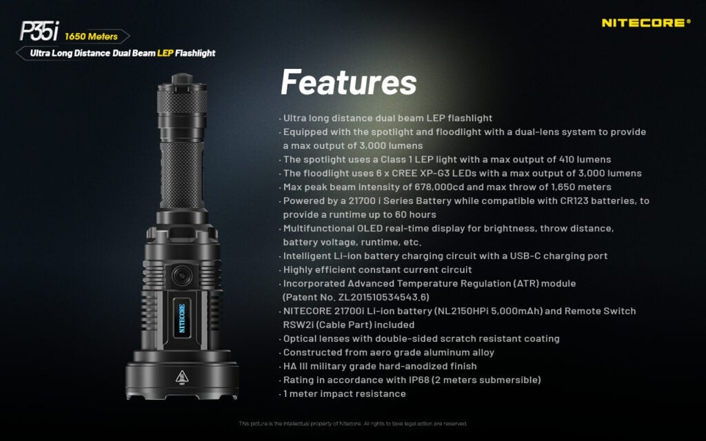 Επαναφορτιζόμενος Φακός Nitecore Led P35i | www.lightgear.gr
