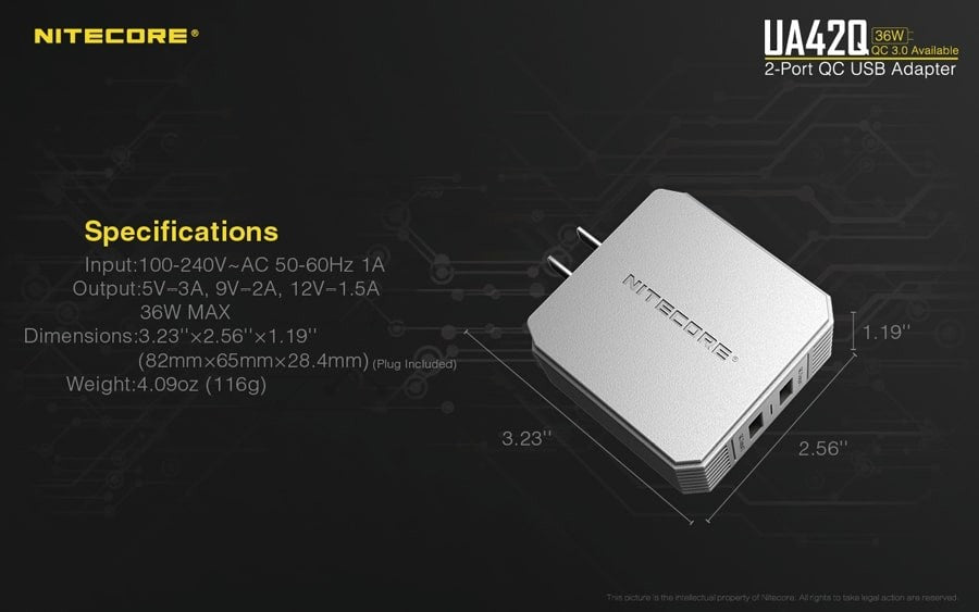 Τροφοδοτικό USB Nitecore UA42Q Quick charge 3.0 | www.lightgear.gr