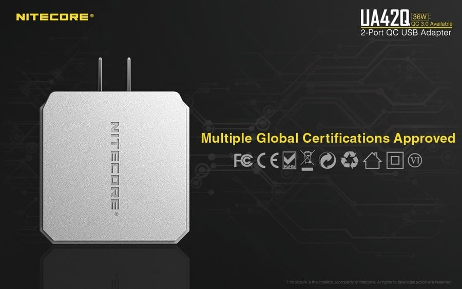 Τροφοδοτικό USB Nitecore UA42Q Quick charge 3.0 | www.lightgear.gr