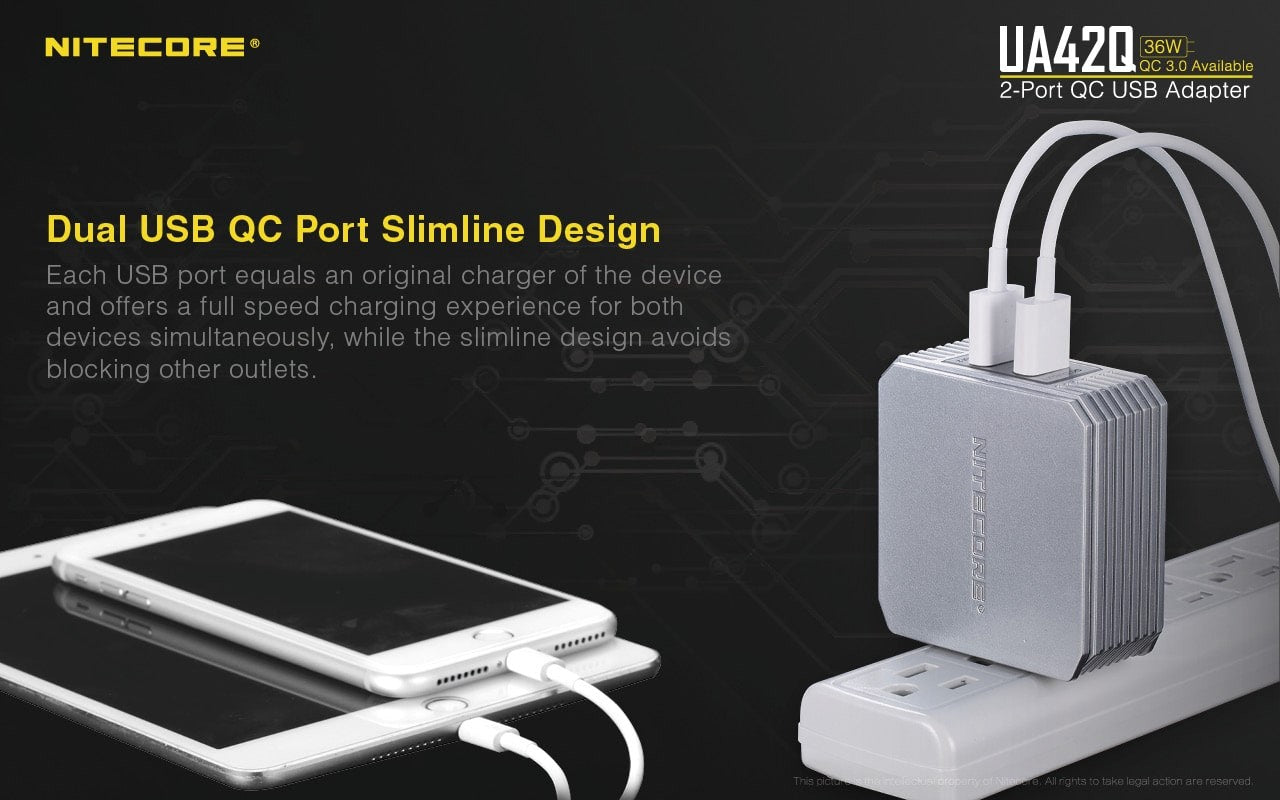 Τροφοδοτικό USB Nitecore UA42Q Quick charge 3.0 | www.lightgear.gr