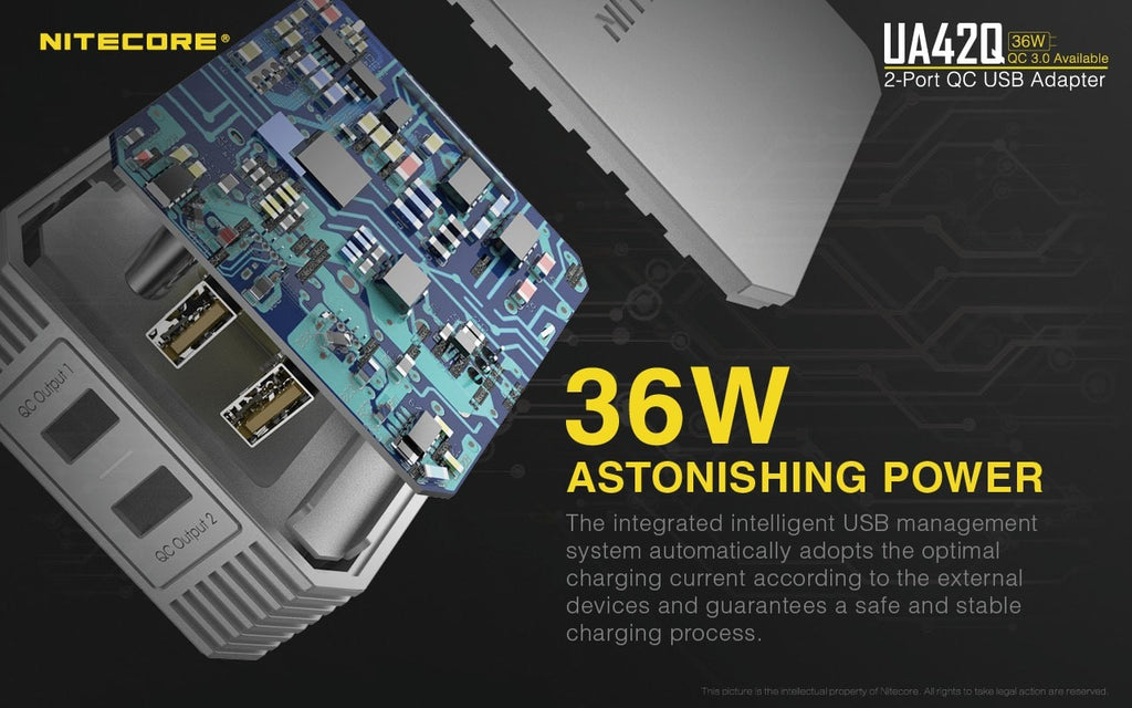 Τροφοδοτικό USB Nitecore UA42Q Quick charge 3.0 | www.lightgear.gr