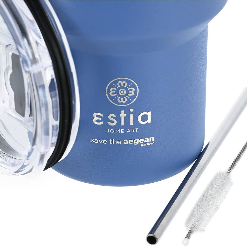 Ανοξείδωτο Ποτήρι Θερμός με Καλαμάκι Estia Save the Aegean Mug Lite 400ml | www.lightgear.gr