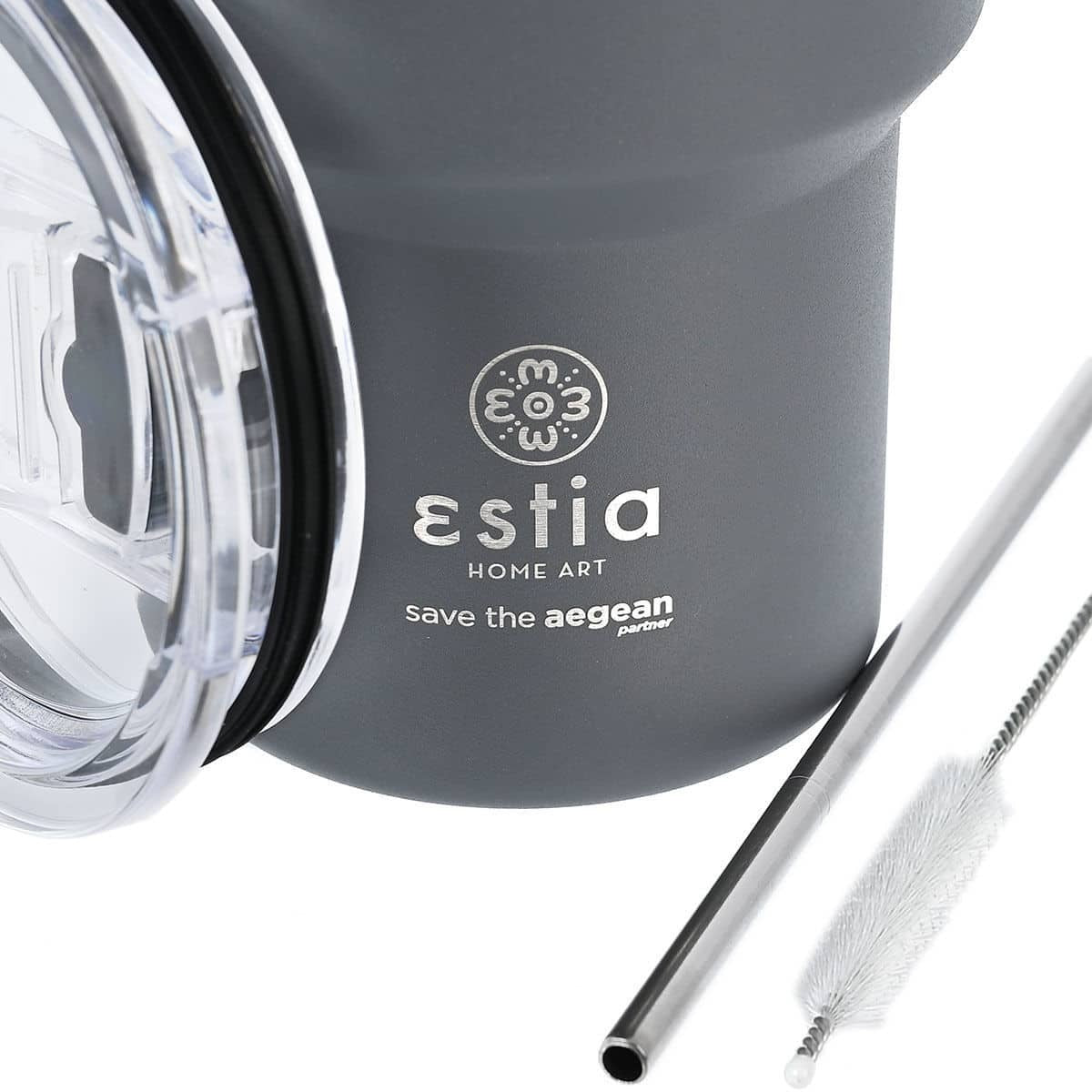 Ανοξείδωτο Ποτήρι Θερμός με Καλαμάκι Estia Save the Aegean Mug Lite 400ml | www.lightgear.gr