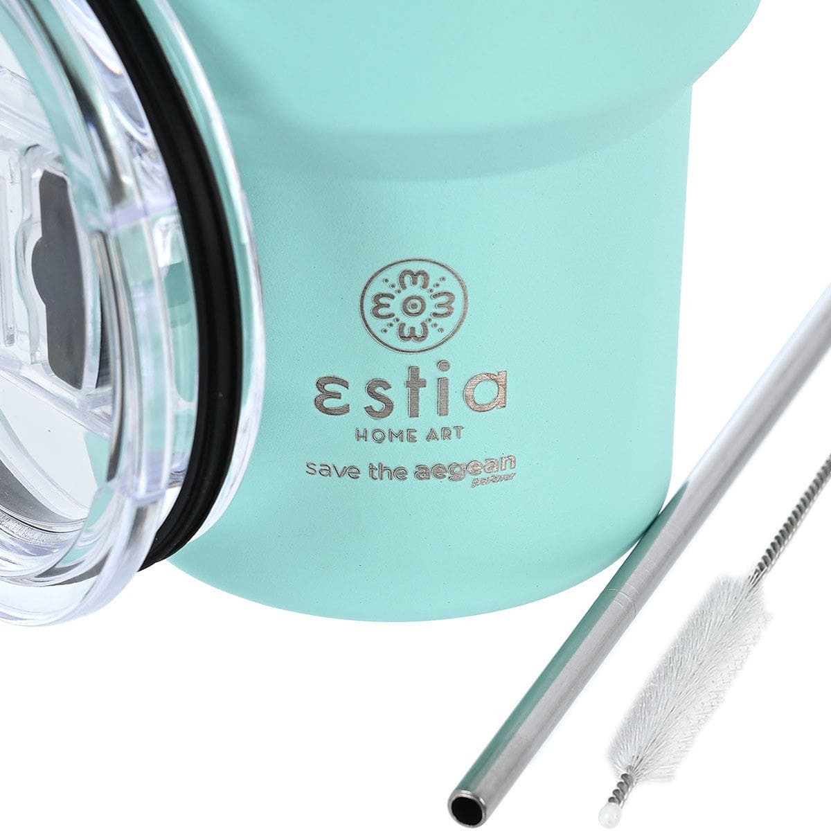 Ανοξείδωτο Ποτήρι Θερμός με Καλαμάκι Estia Save the Aegean Mug Lite 400ml | www.lightgear.gr