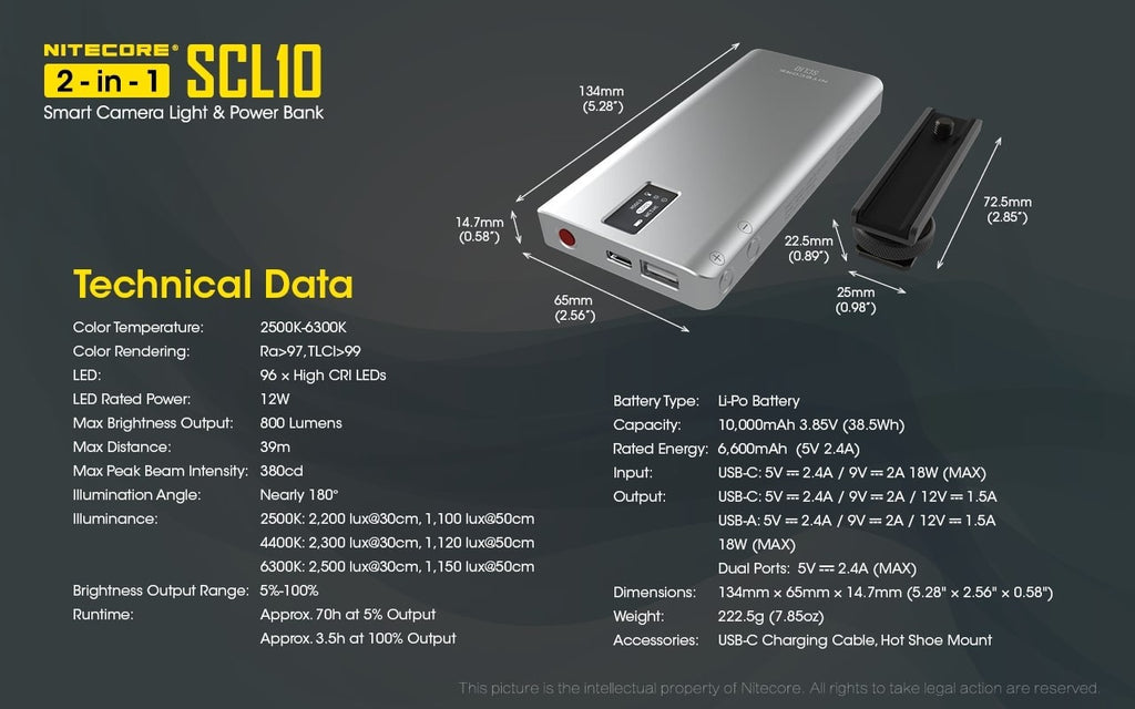 Powerbank + Camera Light Nitecore SCL10 | www.lightgear.gr