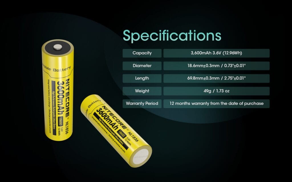Επαναφορτιζόμενη Μπαταρία Nitecore NL1836 3600mAh 3,6V | www.lightgear.gr