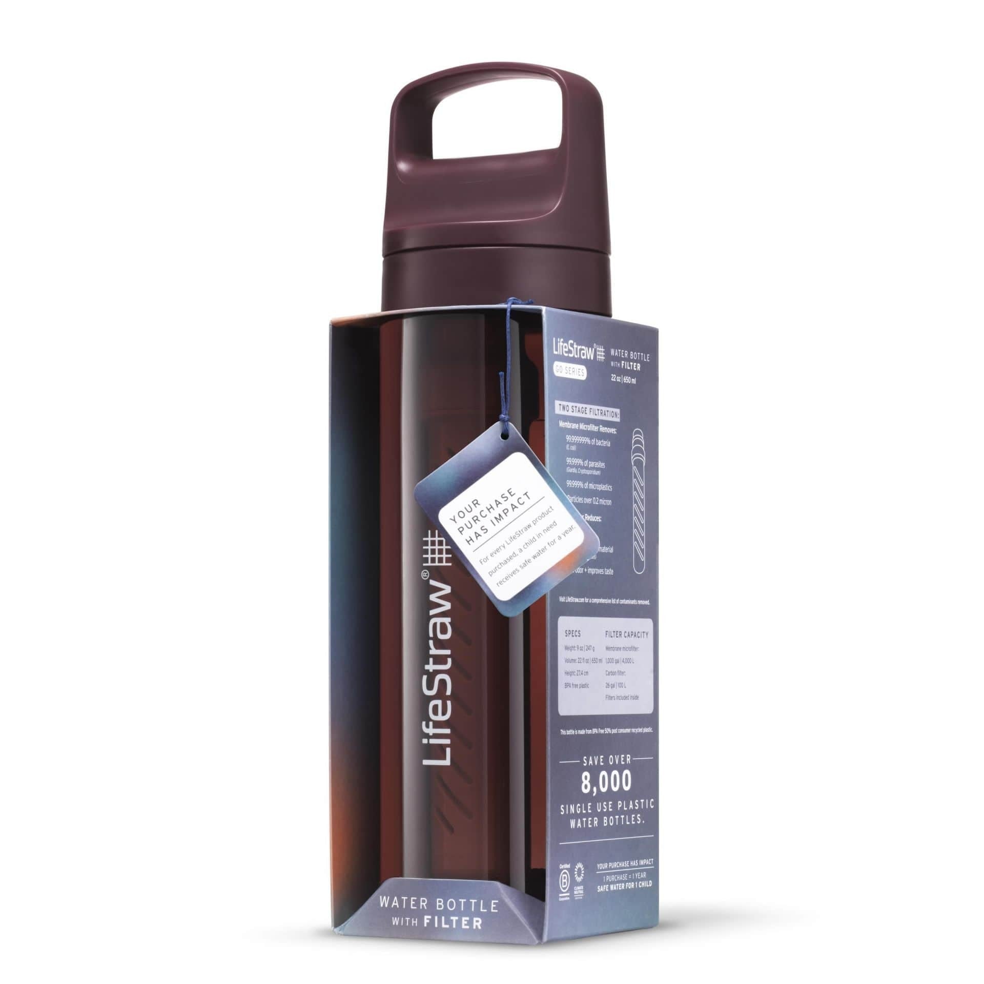 Παγούρι με Φίλτρο Νερού LifeStraw Go 650ml Merlot Me Away | www.lightgear.gr