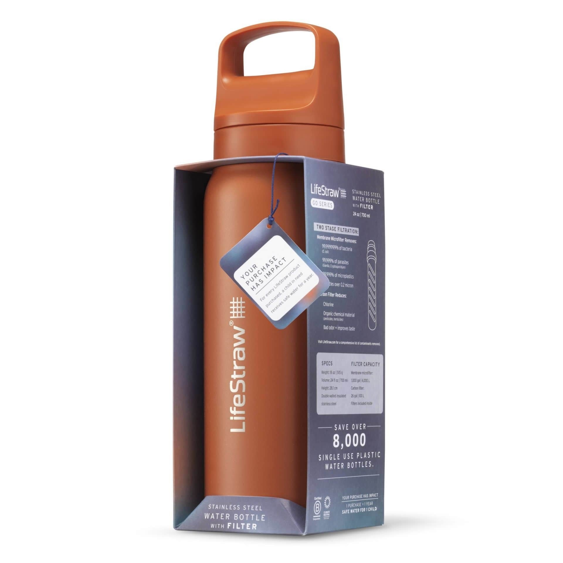 Ανοξείδωτο Παγούρι με Φίλτρο Νερού LifeStraw Go Steel 700ml Κyoto Οrange | www.lightgear.gr