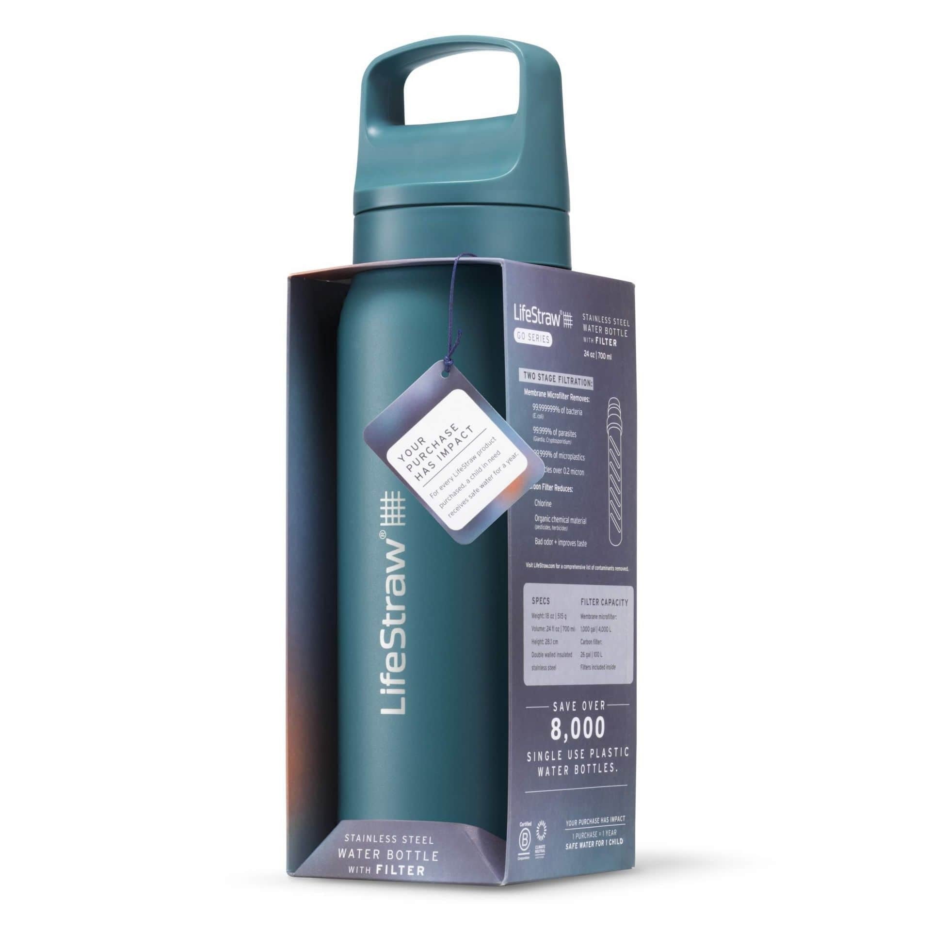 Ανοξείδωτο Παγούρι με Φίλτρο Νερού LifeStraw Go Steel 700ml Laguna Teal | www.lightgear.gr