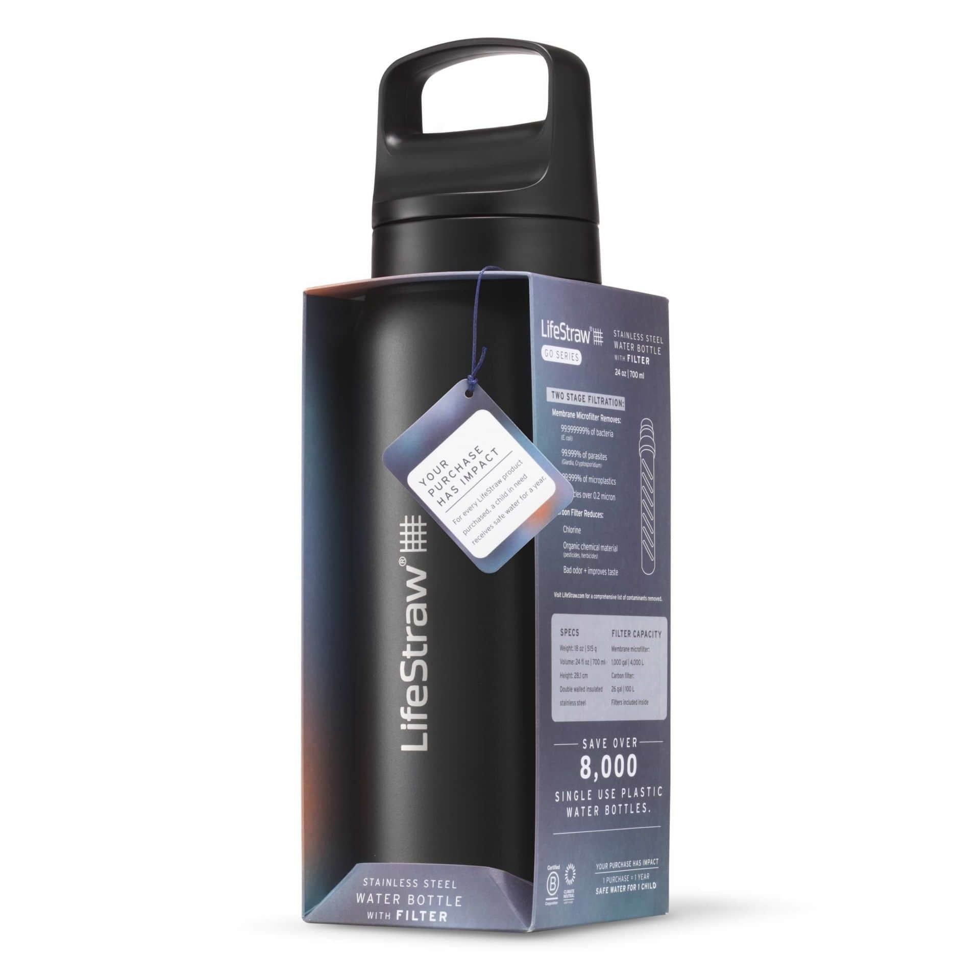 Ανοξείδωτο Παγούρι με Φίλτρο Νερού LifeStraw Go Steel 700ml Nordic Noir | www.lightgear.gr