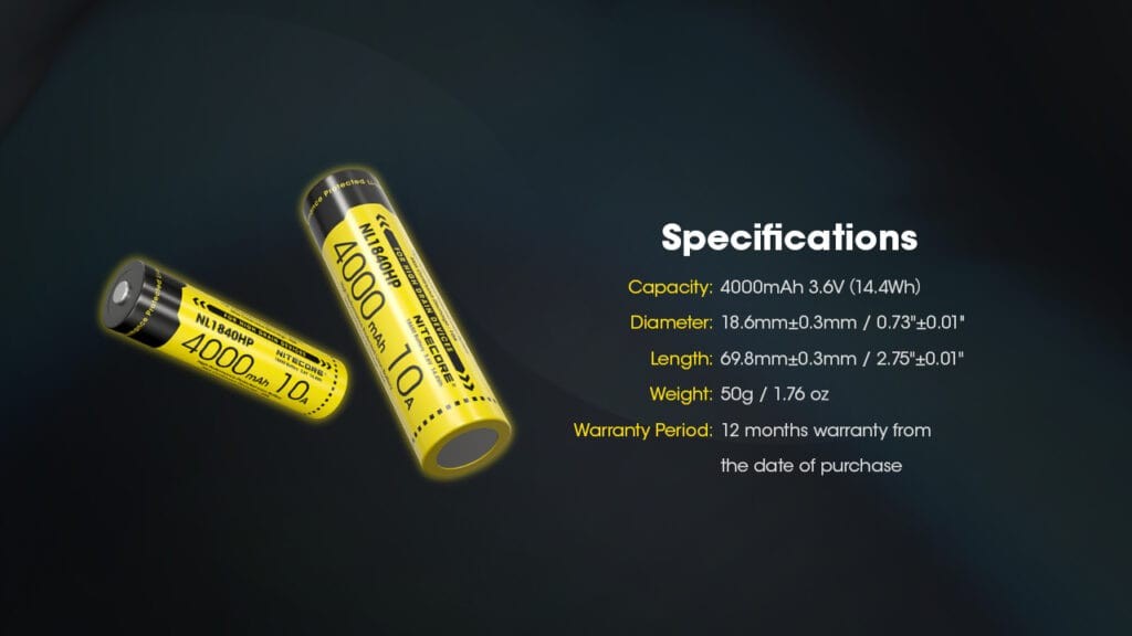 Επαναφορτιζόμενη Μπαταρία Nitecore NL1840HP 4000mAh 3,6V 10Α | www.lightgear.gr