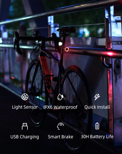 Φως Ποδηλάτου Πίσω Rockbros Q3 Intelligent Stop System | www.lightgear.gr
