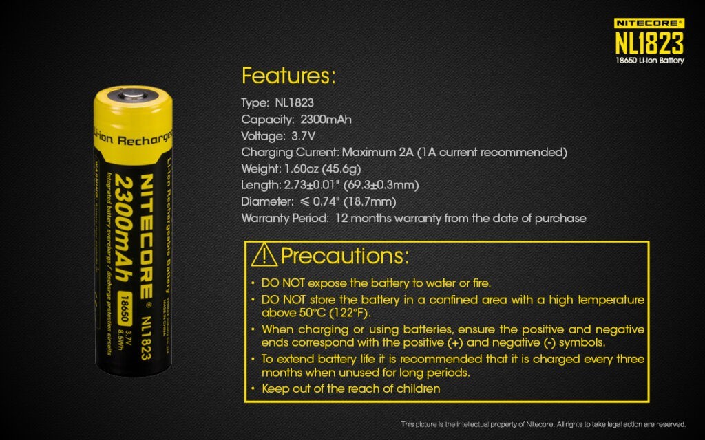 Επαναφορτιζόμενη Μπαταρία Nitecore NL1823 2300mAh 3,7V | www.lightgear.gr
