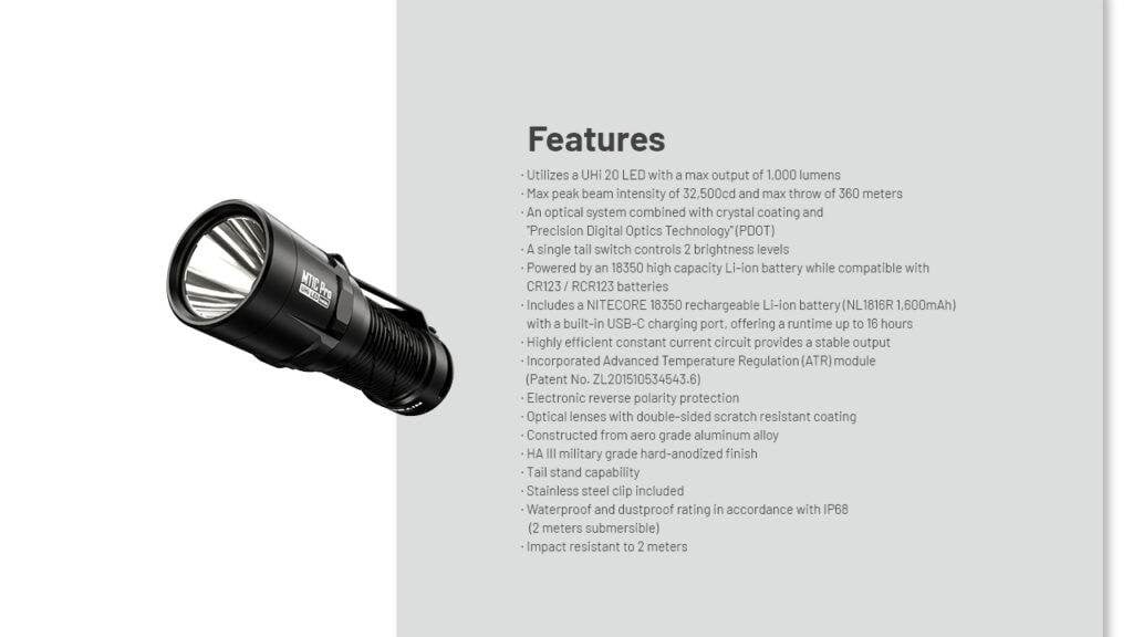 Επαναφορτιζόμενος Φακός Nitecore Multitask MT1C Pro | www.lightgear.gr