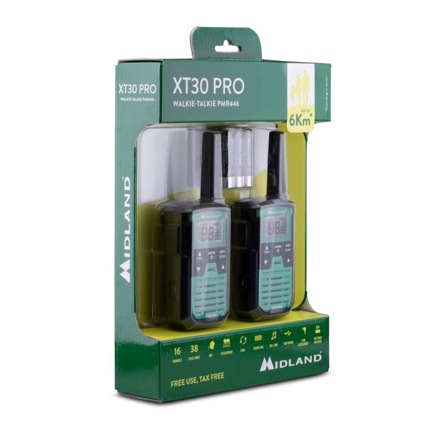 Ασύρματος Πομποδέκτης Midland XT30 PRO PMR με Μονόχρωμη Οθόνη Σετ 2τμχ Πράσινο | www.lightgear.gr