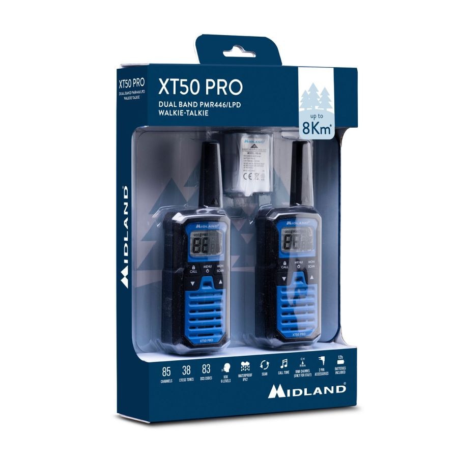 Ασύρματος Πομποδέκτης Midland XT50 PRO PMR με Μονόχρωμη Οθόνη Σετ 2τμχ Μπλε | www.lightgear.gr