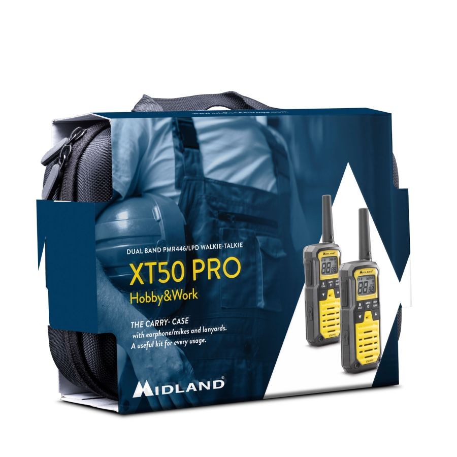Ασύρματος Πομποδέκτης Midland XT50 PRO Hobby & Work PMR με Μονόχρωμη Οθόνη Σετ 2τμχ Κίτρινο | www.lightgear.gr