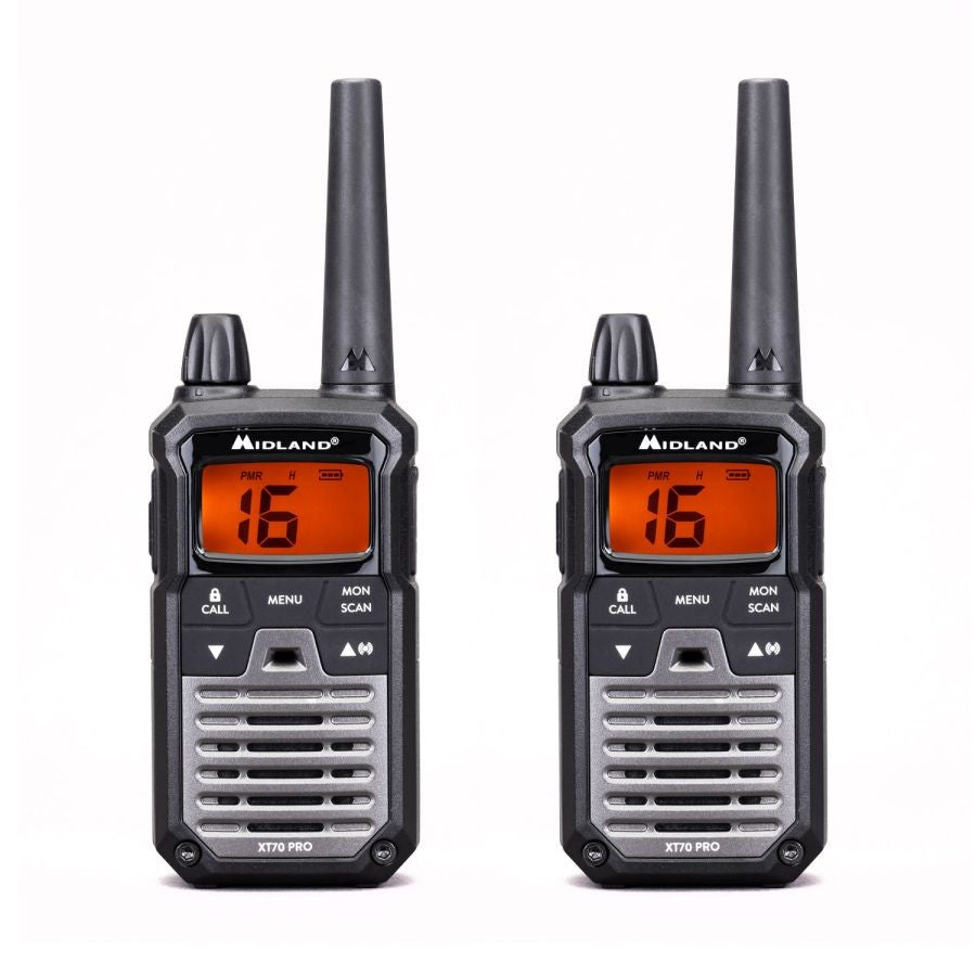 Ασύρματος Πομποδέκτης Midland XT70 PRO PMR με Μονόχρωμη Οθόνη Σετ 2τμχ Γκρι | www.lightgear.gr
