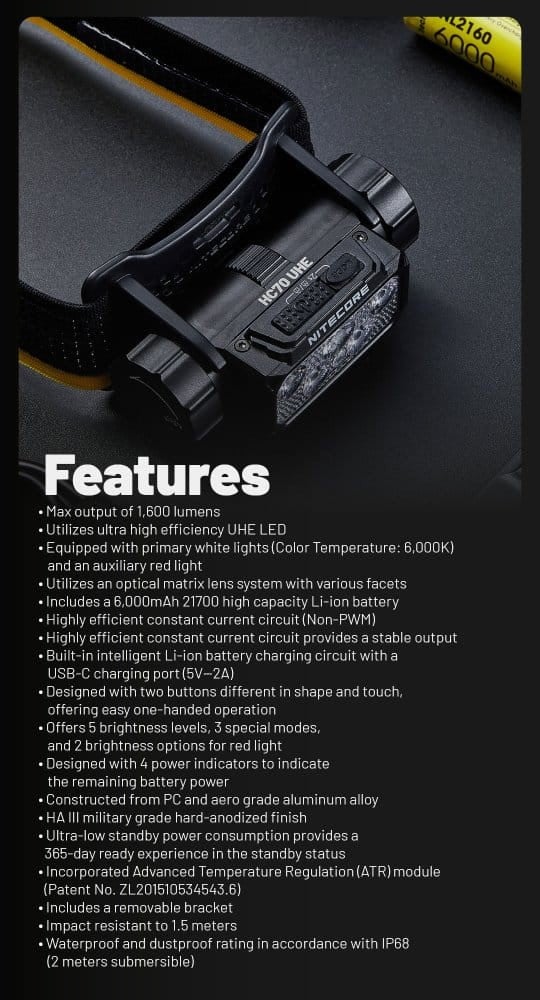 Φακός Κεφαλής LED Nitecore HC70 UHE | www.lightgear.gr