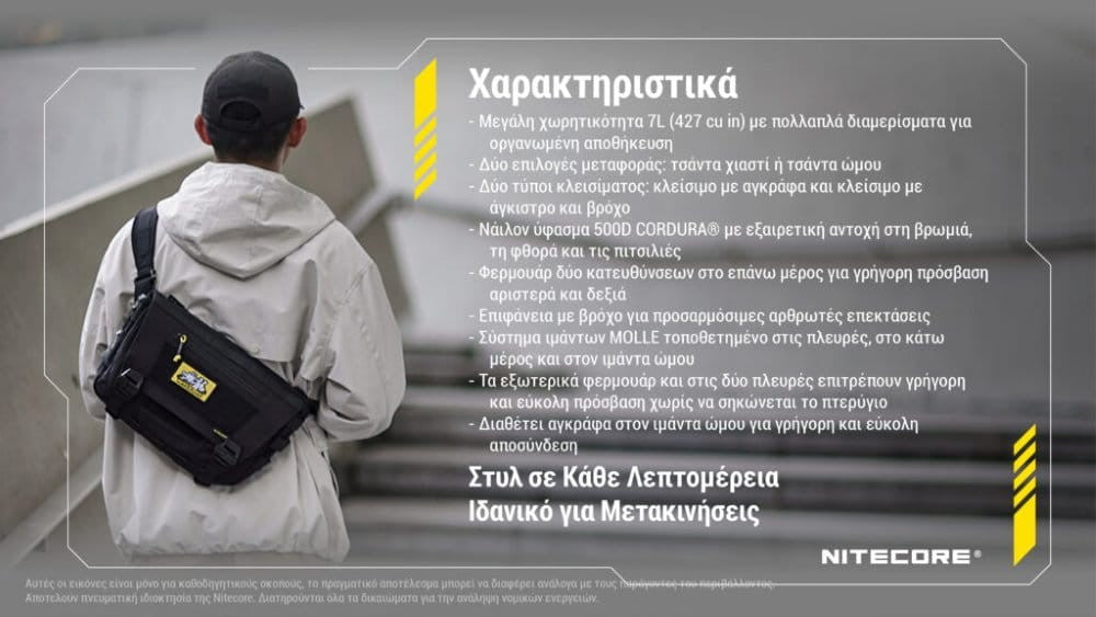 Τσαντάκι Nitecore EDC SLB06 High Strength 500D Cordura 7lt | www.lightgear.gr
