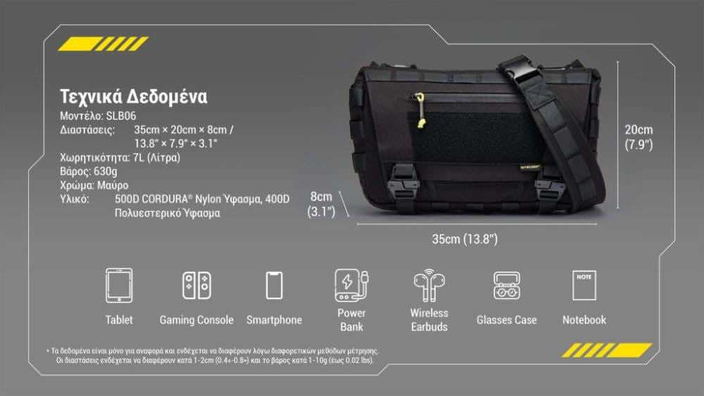 Τσαντάκι Nitecore EDC SLB06 High Strength 500D Cordura 7lt | www.lightgear.gr