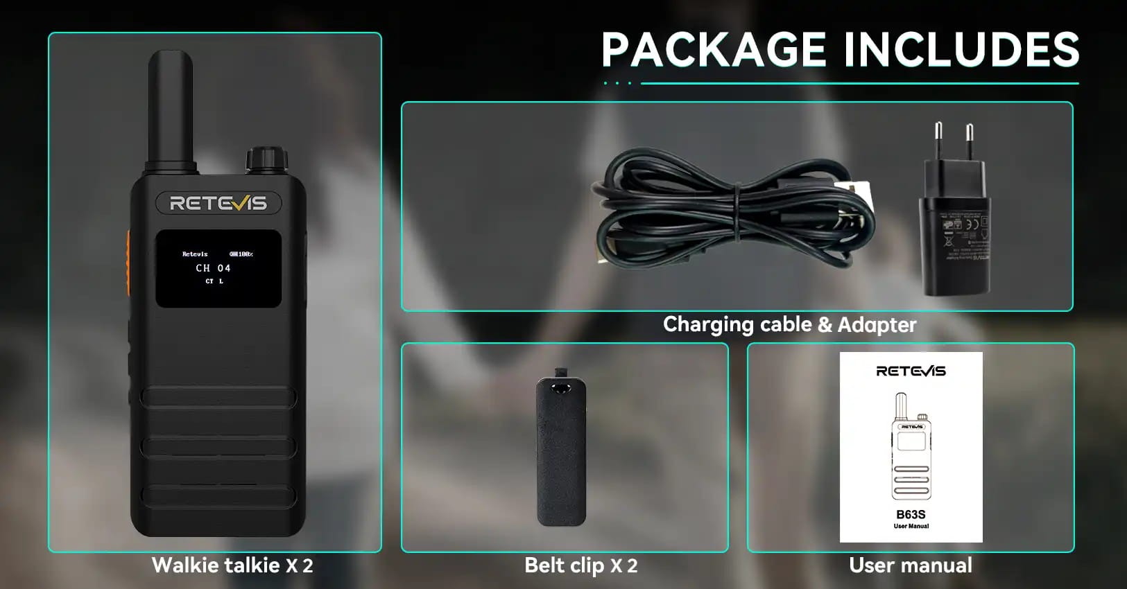 Ασύρματος Πομποδέκτης Retevis B63S, PMR16 + 2x G-Hook earpiece C9250A (Walkie Talkie) | www.lightgear.gr