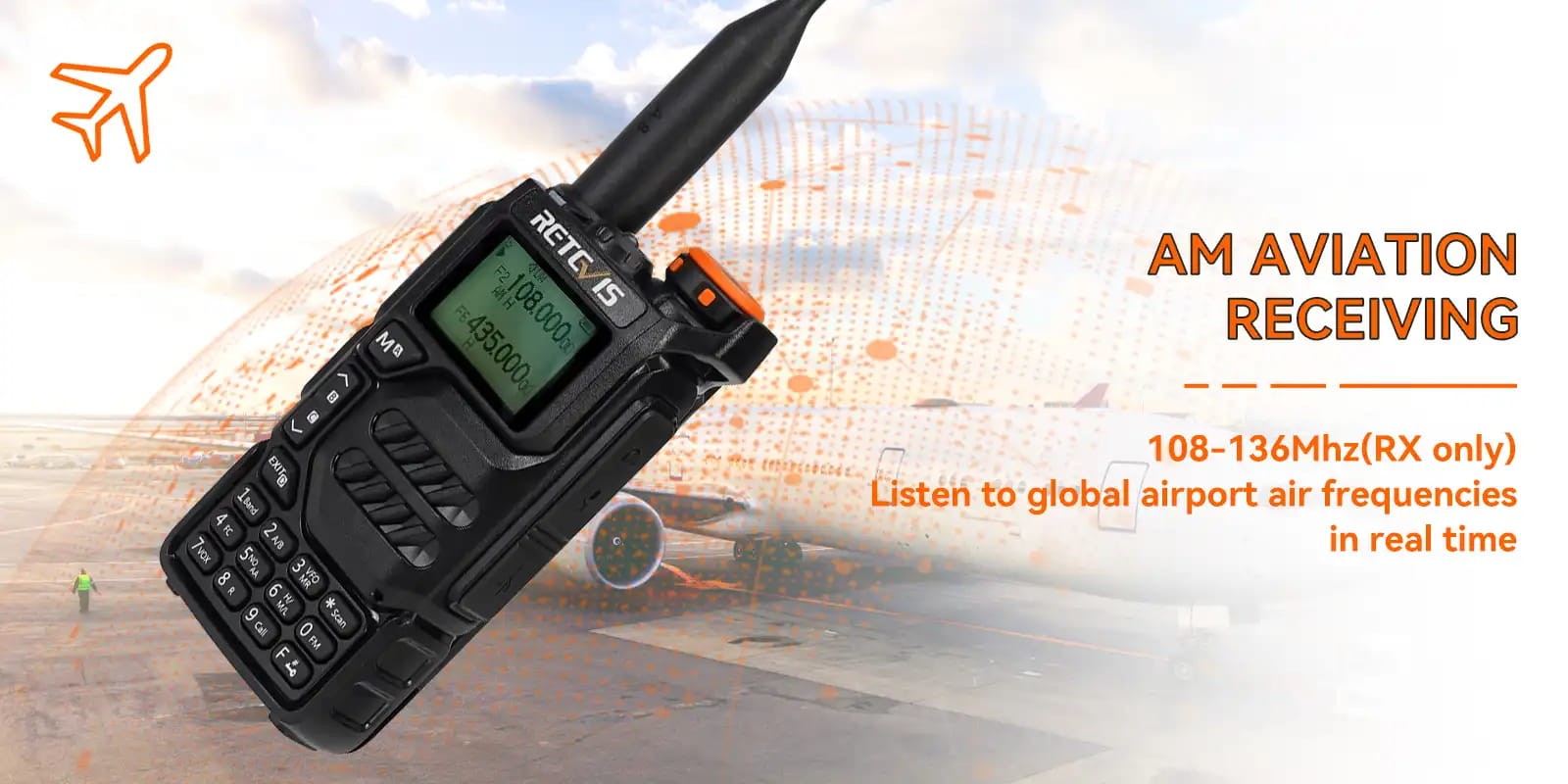 Ασύρματος Πομποδέκτης Retevis RA79, VHF/UHF, 5W, Aviation Band (EU) | www.lightgear.gr