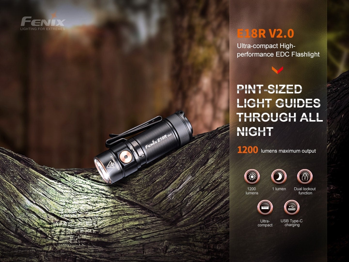 Επαναφορτιζόμενος Φακός Led Fenix E18R V2.0 | www.lightgear.gr