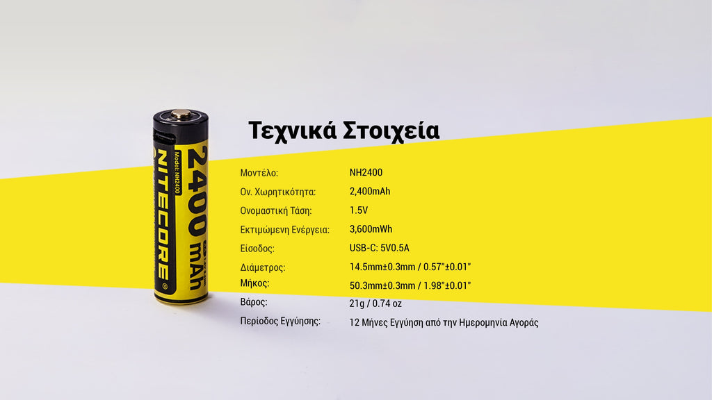 Επαναφορτιζόμενη Μπαταρία Nitecore NH2400 2400Ah 1.5V 4Τεμ | www.lightgear.gr
