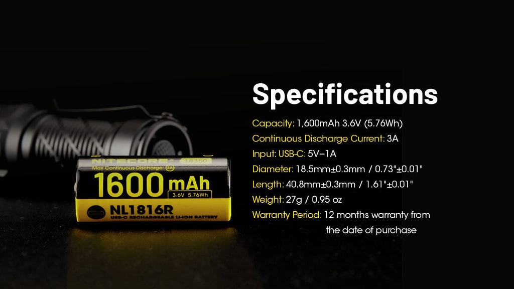 Επαναφορτιζόμενη Μπαταρία Nitecore NL1816R 1600mAh 3,6V | www.lightgear.gr