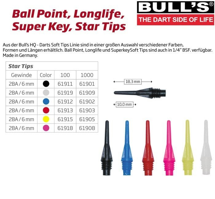 Μύτες Dart Bull's Star Soft Tips Black 6 Mm 100 Pack | www.lightgear.gr