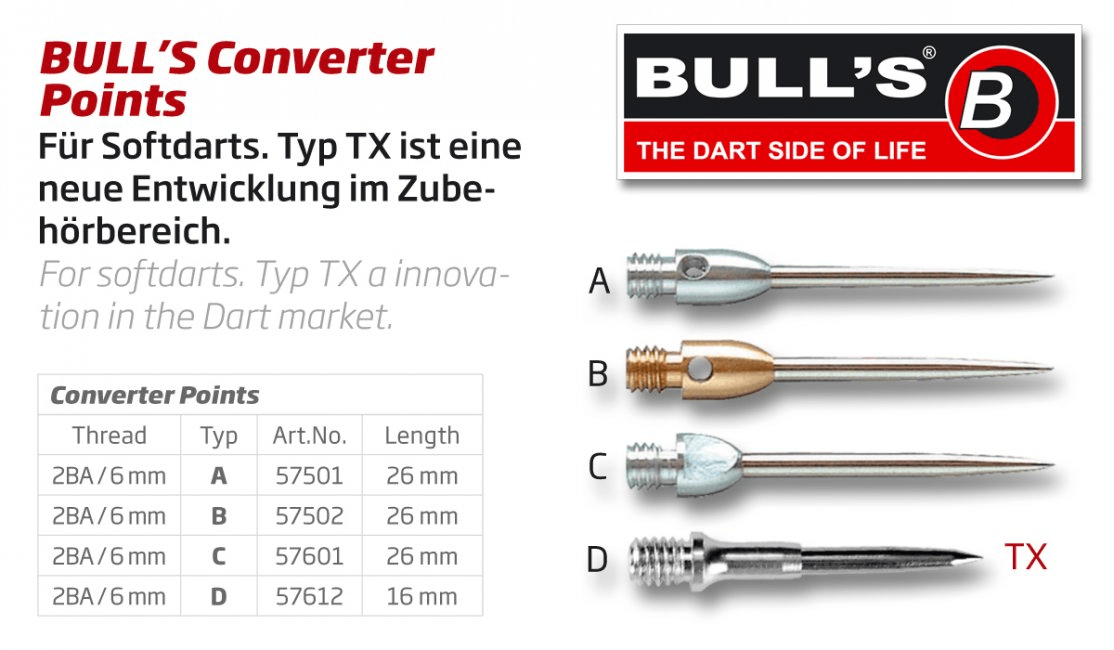Μύτες Μεταλλικές Βιδωτές Σετ 3 Τεμ. Bull's Stahlspitzen Aluminium 2ba | www.lightgear.gr