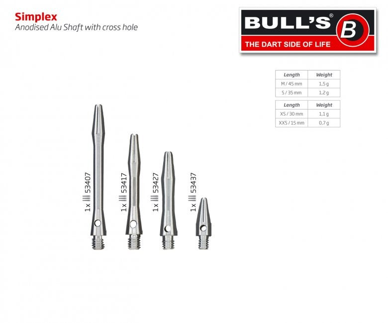 Κορμοί Dart Bull's Simplex Aluminium Shaft X-short Silver 3τεμ | www.lightgear.gr