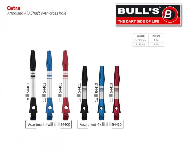 Κορμοί Dart Bull's Cetra Aluminium Shaft Medium Black 3τεμ | www.lightgear.gr