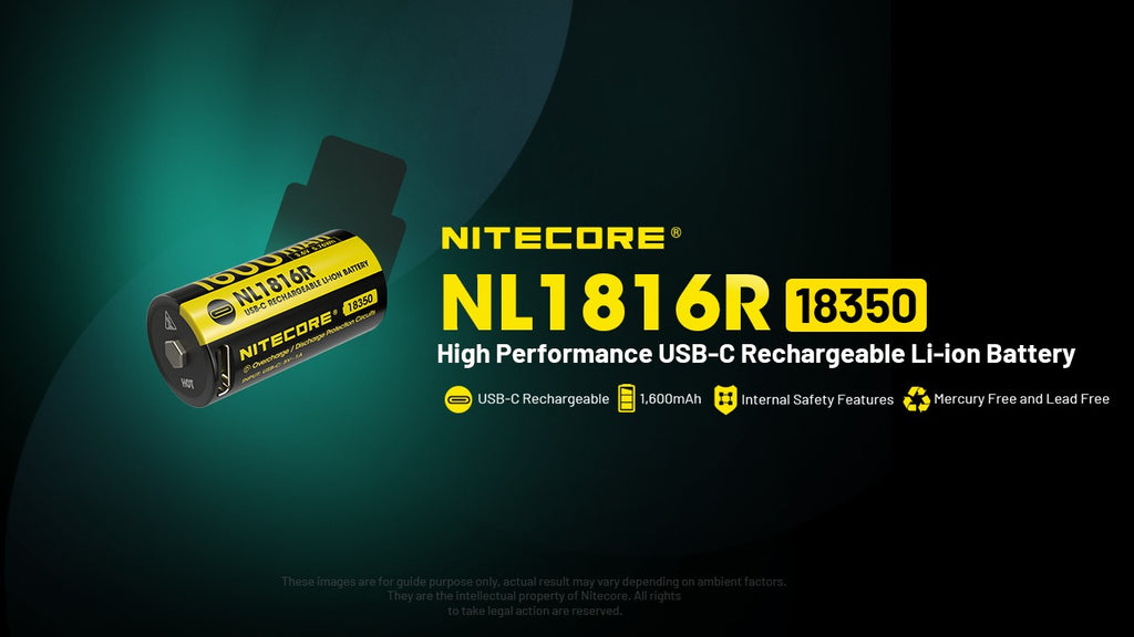 Μπαταρία Nitecore 18350 / 1600 mAh / USB-C / NL1816R | www.lightgear.gr