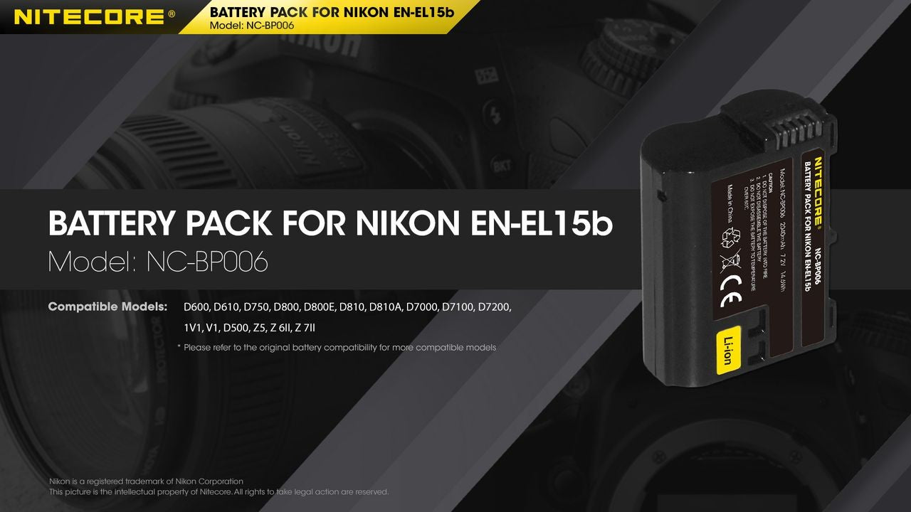 Μπαταρία Nitecore Για Nikon EN-EL15B 7,2V 2040mAh 14,6Wh | www.lightgear.gr