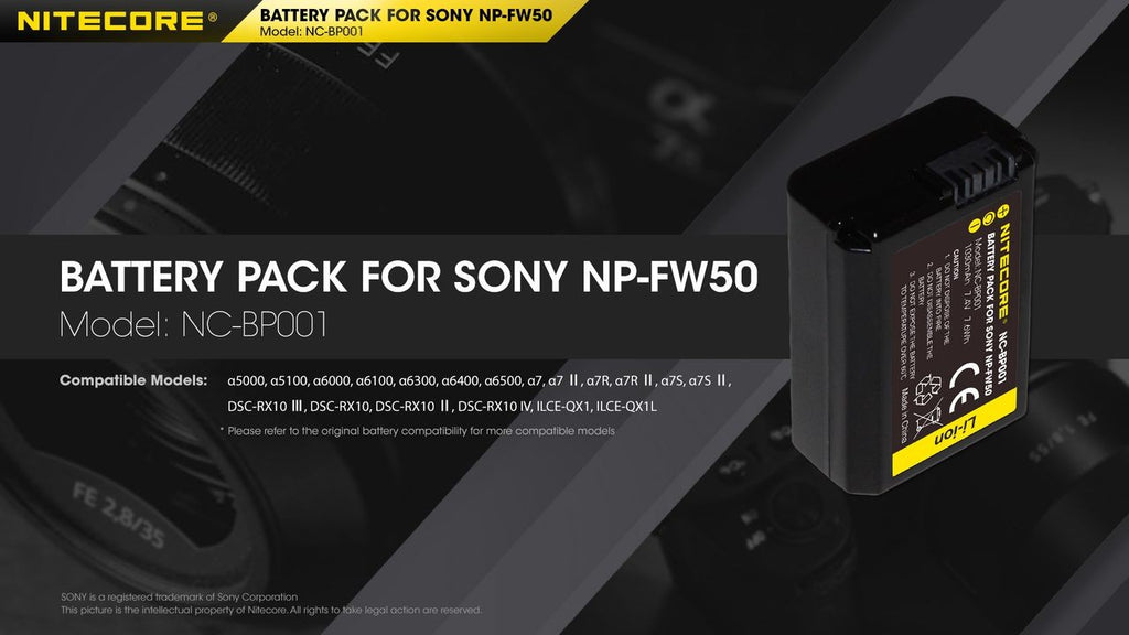 Μπαταρία Nitecore Για SONY NP-FW50 7,4V 1030mAh 7,6Wh | www.lightgear.gr