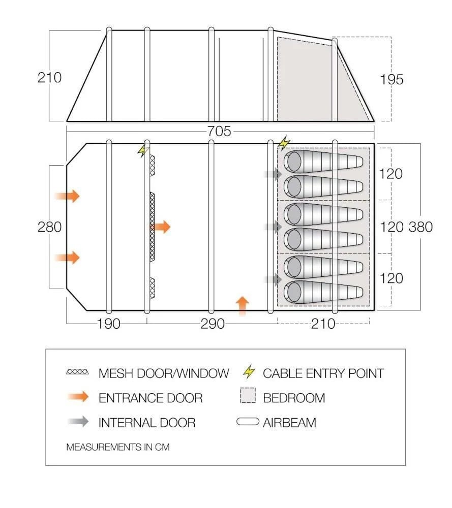 Φουσκωτή Σκηνή 6 Ατόμων Vango Lismore Air Tc 600xl 705 X 380 X 210 Cm | www.lightgear.gr