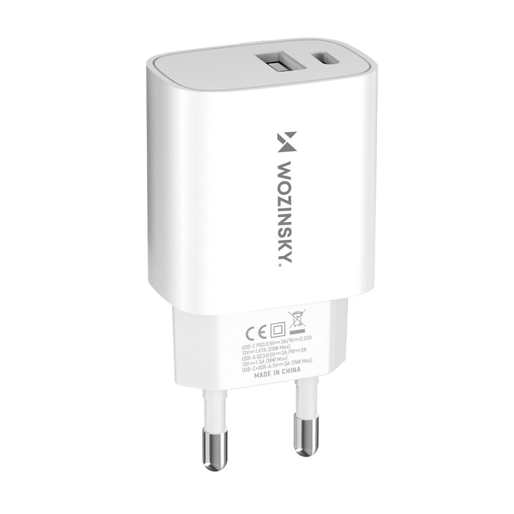 Επιτοίχιος Φορτιστής Wozinsky WGWCW USB-A USB-C 20W Λευκό | www.lightgear.gr