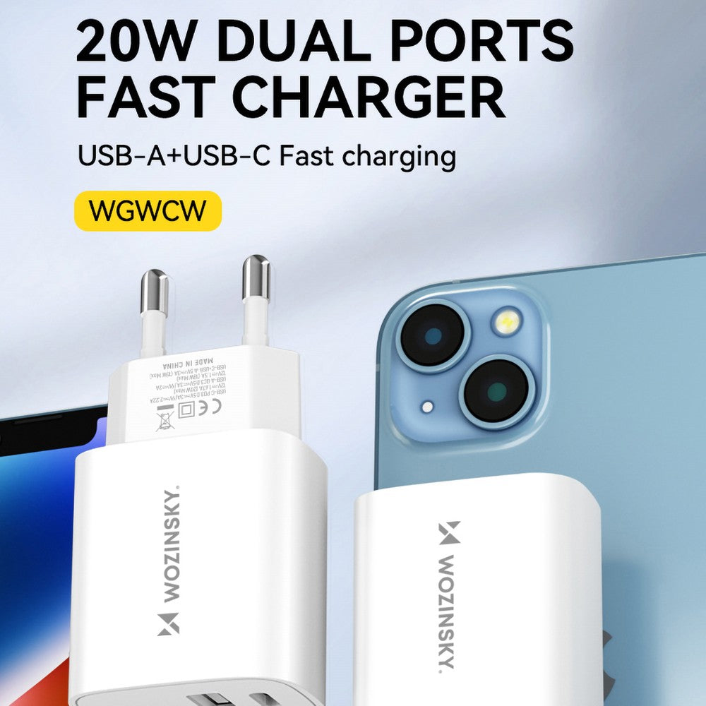 Επιτοίχιος Φορτιστής Wozinsky WGWCW USB-A USB-C 20W Λευκό | www.lightgear.gr