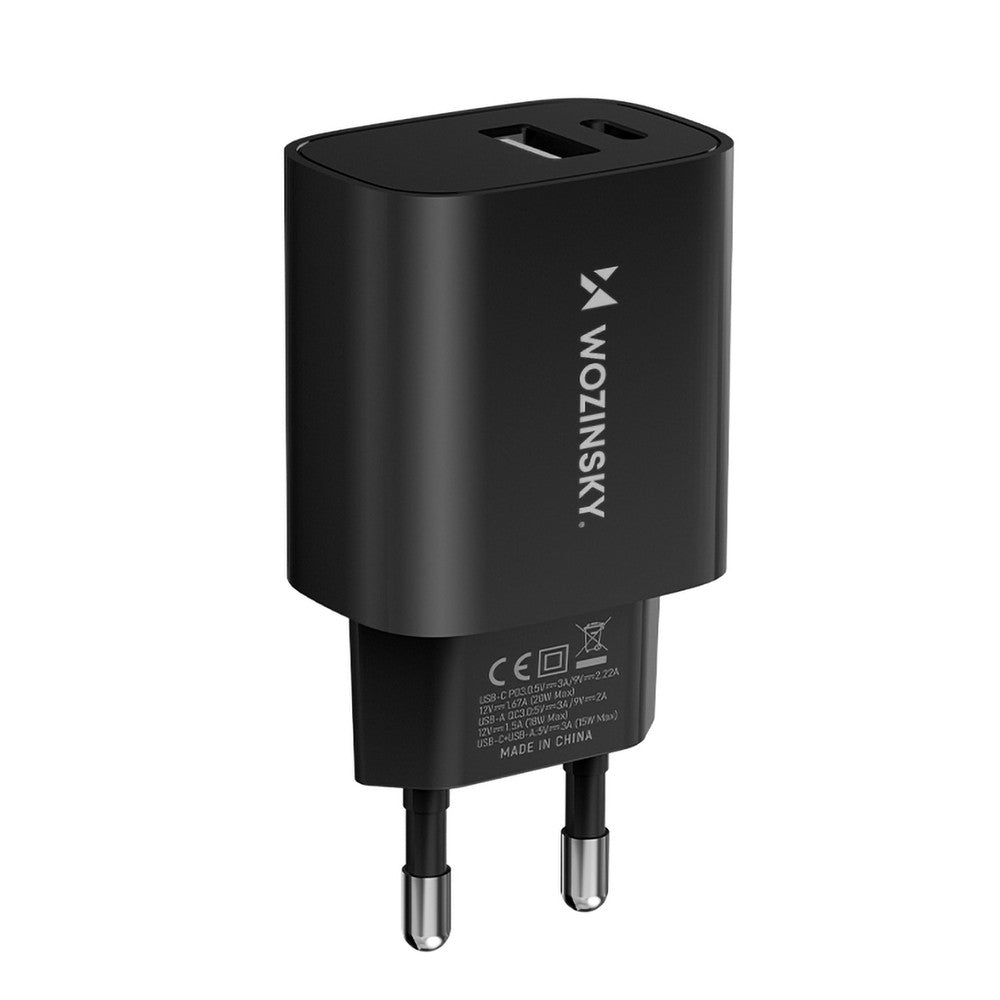 Επιτοίχιος Φορτιστής Wozinsky WGWCB USB-A USB-C 20W Μαύρο | www.lightgear.gr