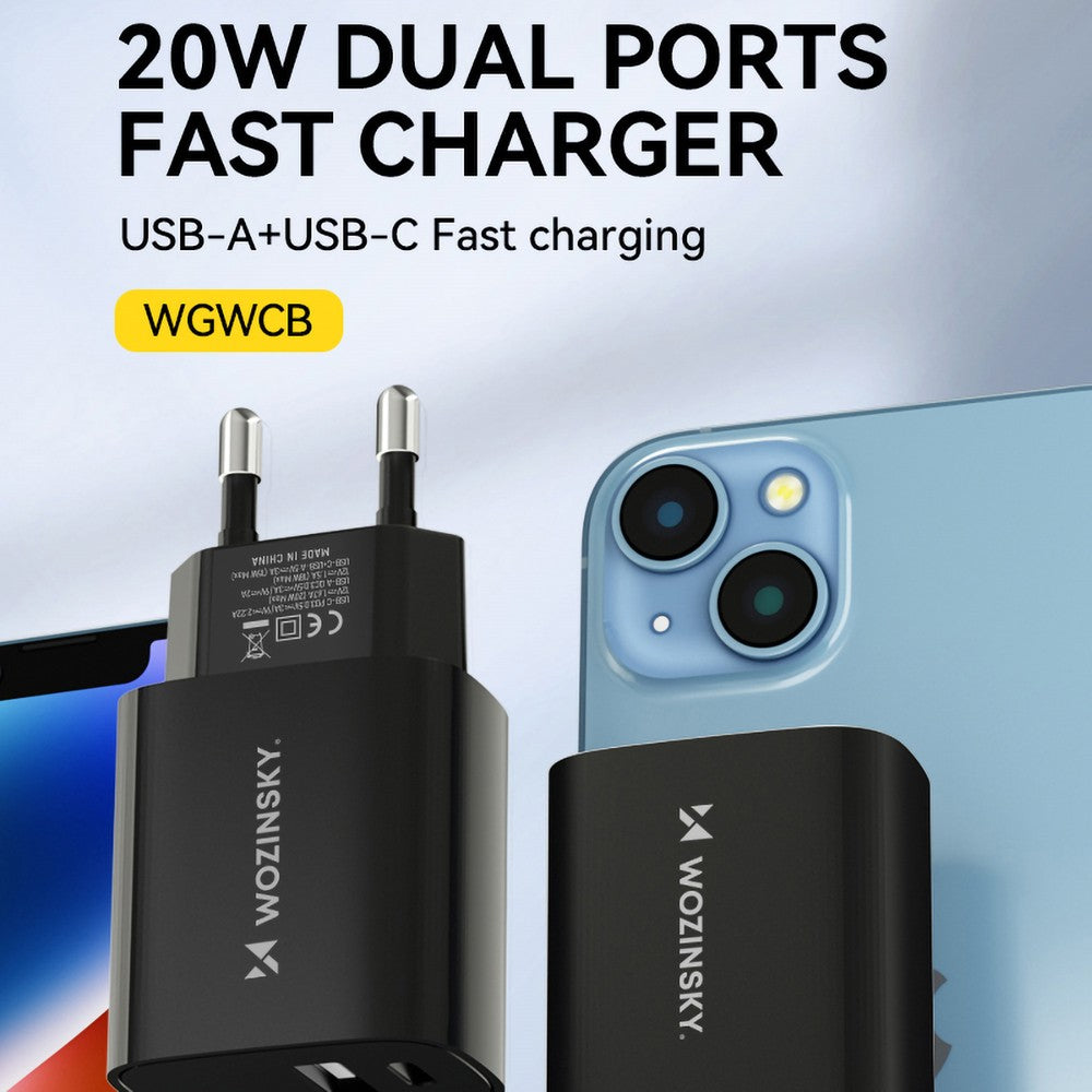 Επιτοίχιος Φορτιστής Wozinsky WGWCB USB-A USB-C 20W Μαύρο | www.lightgear.gr