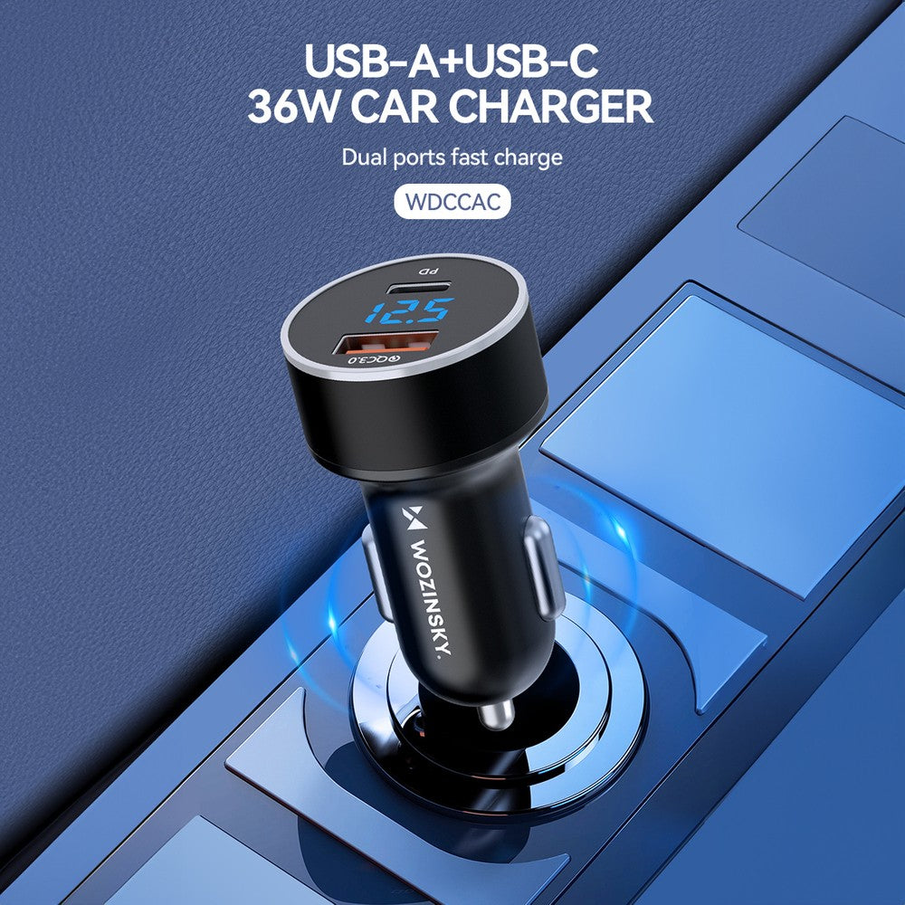Φορτιστής Αυτοκινήτου Wozinsky WDCCAC USB-C USB-A 36W Μαύρο | www.lightgear.gr