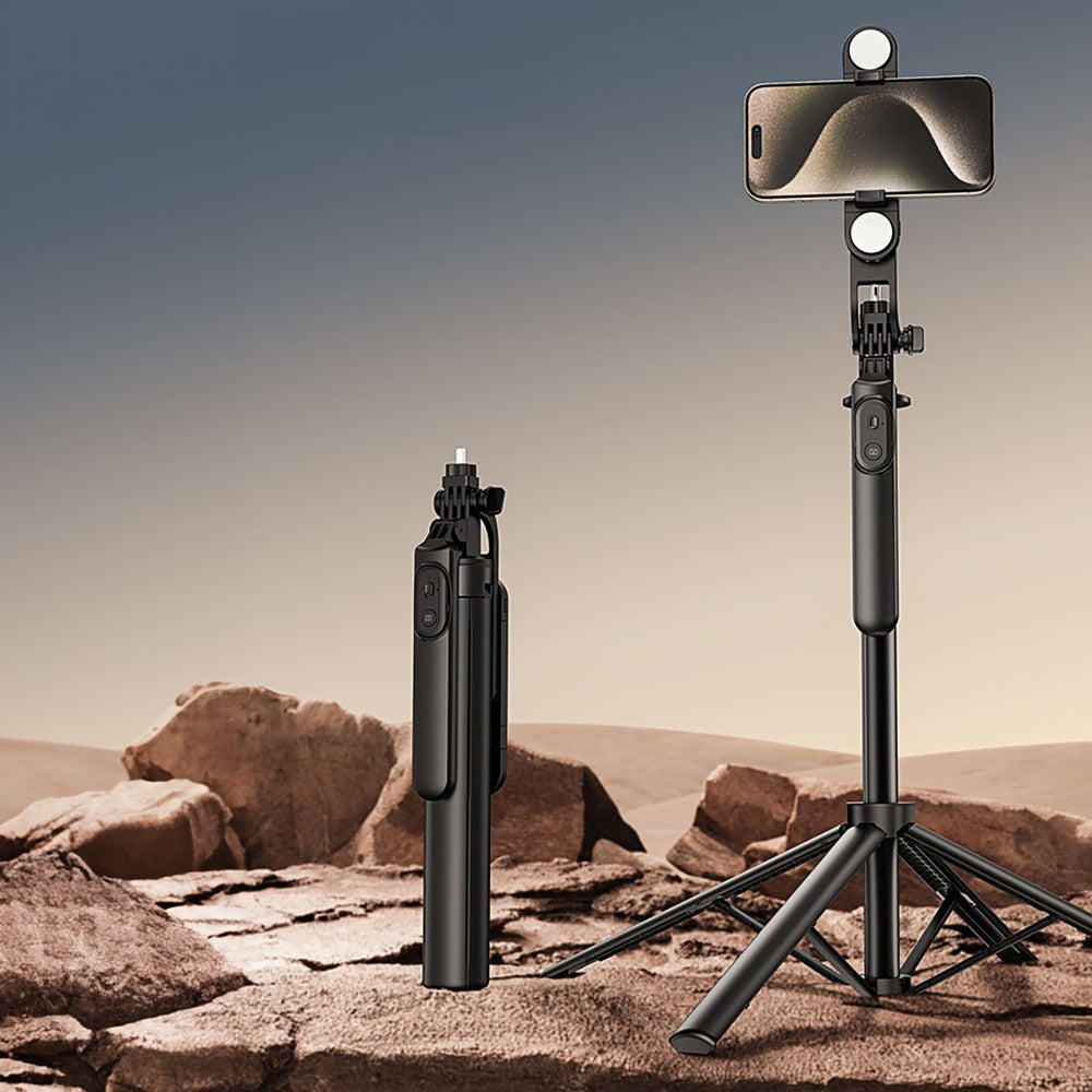 Selfie Stick WH181D-Y1S 1.75m Aluminum Alloy Τηλεσκοπικό Tripod με Dual Lamp και Phone Holder Μαύρο | www.lightgear.gr