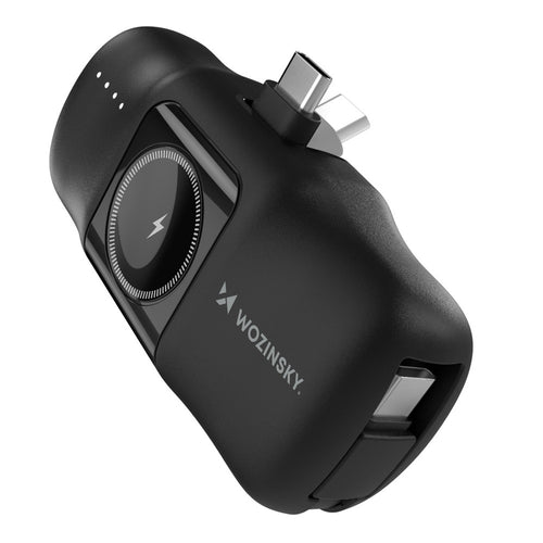 Mini Power Bank Wozinsky WF16-YCS 5000mAh 15W με Built-in USB-C Cable και Apple Watch Charger Μαύρο | www.lightgear.gr