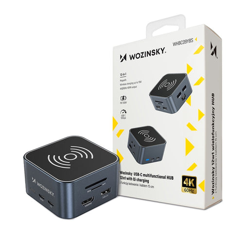 Hub USB-C 12 in 1 Wozinsky Πολυλειτουργικό με Wireless Charging Αλουμίνιο με Καλώδιο 15cm Γκρι | www.lightgear.gr